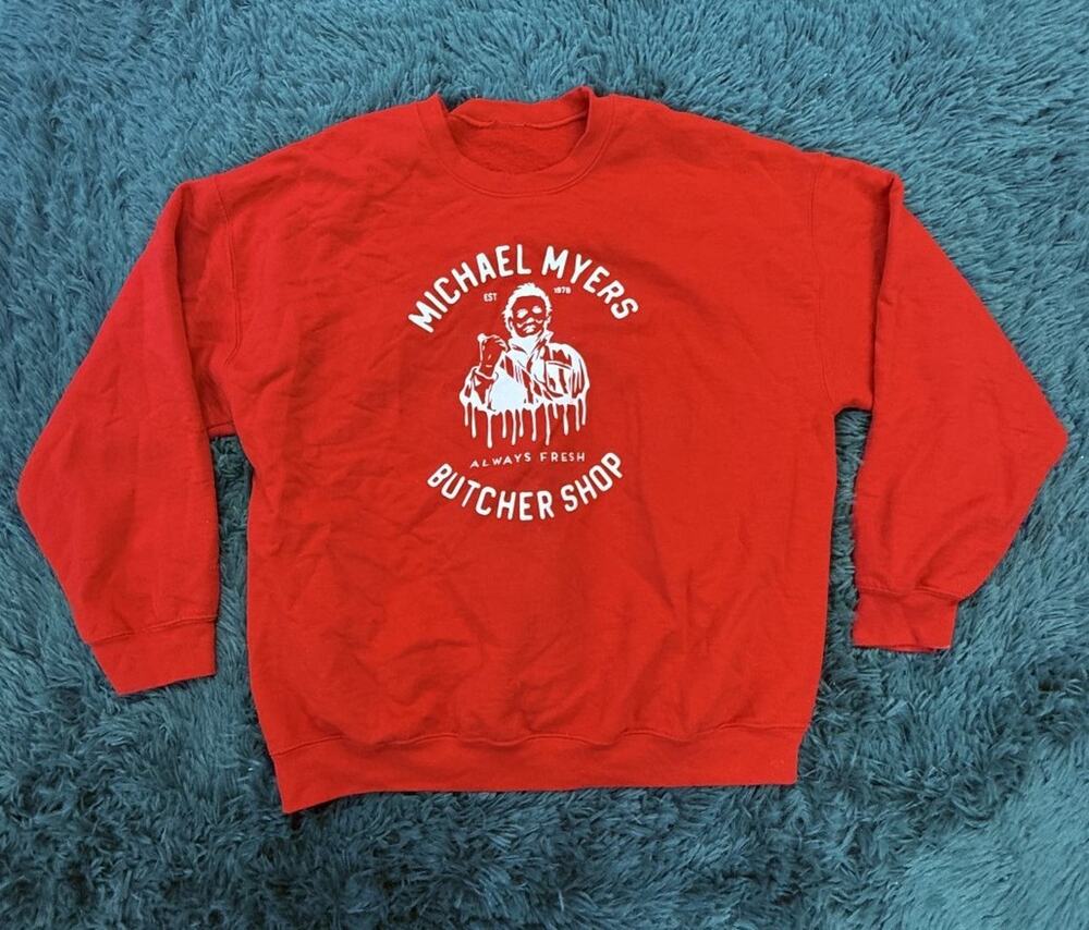 Michael Myers Butcher Shop Always Fresh Red Crewneck Sweatshirt Men's XL Horror